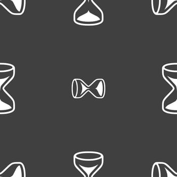 Hourglass sign icon. Sand timer symbol. Seamless pattern on a gray background. illustration