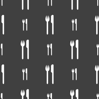 Eat sign icon. Cutlery symbol. Fork and knife. Seamless pattern on a gray background. illustration