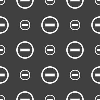 Minus sign icon. Negative symbol. Zoom out. Seamless pattern on a gray background. illustration