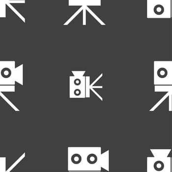 Video camera sign icon.content button. Seamless pattern on a gray background. illustration