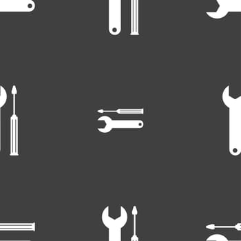 Repair tool sign icon. Service symbol. screwdriver with wrench. Seamless pattern on a gray background. illustration