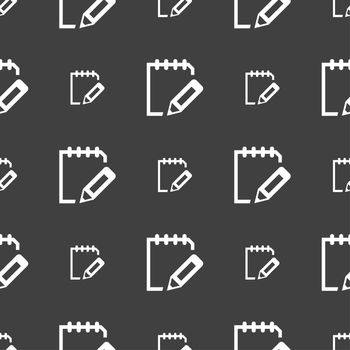 Edit document sign icon. Seamless pattern on a gray background. illustration