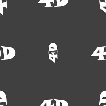 4D sign icon. 4D New technology symbol. Seamless pattern on a gray background. illustration