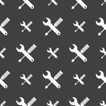 Repair tool sign icon. Service symbol. screwdriver with wrench. Seamless pattern on a gray background. illustration