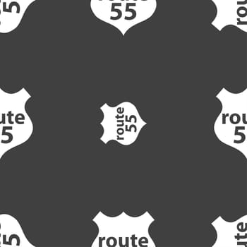Route 55 highway icon sign. Seamless pattern on a gray background. illustration