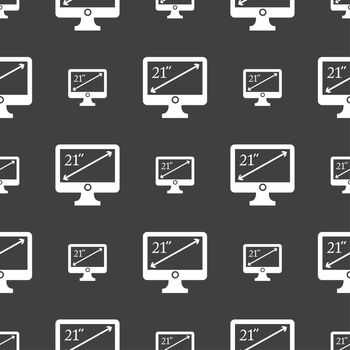 diagonal of the monitor 21 inches icon sign. Seamless pattern on a gray background. illustration