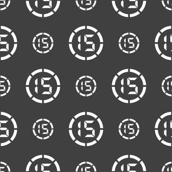 15 second stopwatch icon sign. Seamless pattern on a gray background. illustration