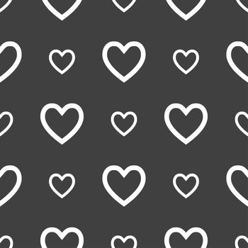 Heart sign icon. Love symbol. Seamless pattern on a gray background. illustration