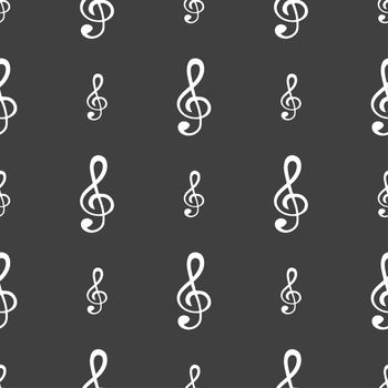 treble clef icon. Seamless pattern on a gray background. illustration