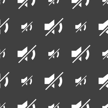 Mute speaker sign icon. Sound symbol.. Seamless pattern on a gray background. illustration