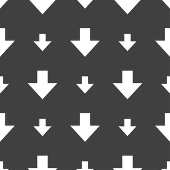 Download sign. Downloading flat icon. Load label. Seamless pattern on a gray background. illustration