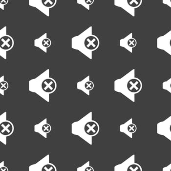 Mute speaker sign icon. Sound symbol.. Seamless pattern on a gray background. illustration