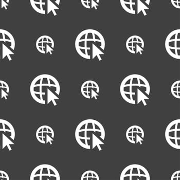 Internet sign icon. World wide web symbol. Cursor pointer. Seamless pattern on a gray background. illustration