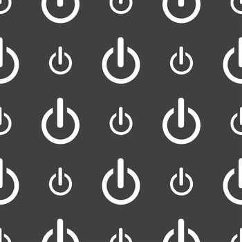 Power sign icon. Switch on symbol. Seamless pattern on a gray background. illustration