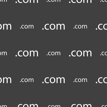Domain COM sign icon. Top-level internet domain symbol. Seamless pattern on a gray background. illustration