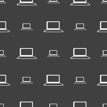 Laptop sign icon. Notebook pc with graph symbol. Monitoring. Seamless pattern on a gray background. illustration