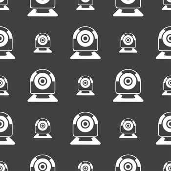 Webcam sign icon. Web video chat symbol. Camera chat. Seamless pattern on a gray background. illustration