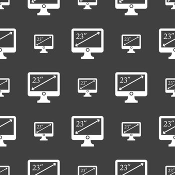 diagonal of the monitor 23 inches icon sign. Seamless pattern on a gray background. illustration