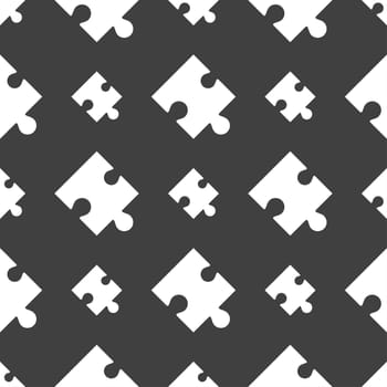 Puzzle piece icon sign. Seamless pattern on a gray background. illustration