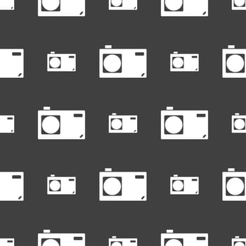 Photo camera sign icon. Digital symbol. Seamless pattern on a gray background. illustration