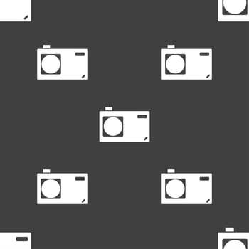Photo camera sign icon. Digital symbol. Seamless pattern on a gray background. illustration