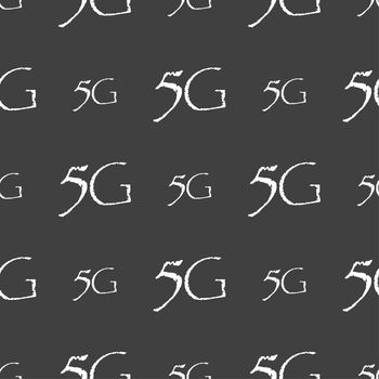 5G sign icon. Mobile telecommunications technology symbol. Seamless pattern on a gray background. illustration