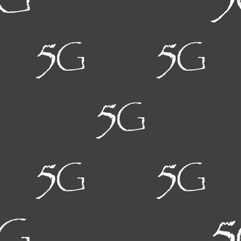 5G sign icon. Mobile telecommunications technology symbol. Seamless pattern on a gray background. illustration