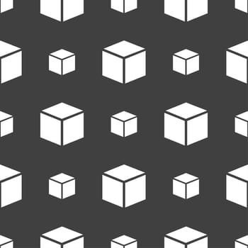 3d cube icon sign. Seamless pattern on a gray background. illustration