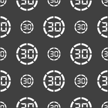 30 second stopwatch icon sign. Seamless pattern on a gray background. illustration