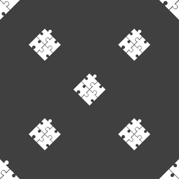 Puzzle piece icon sign. Seamless pattern on a gray background. illustration