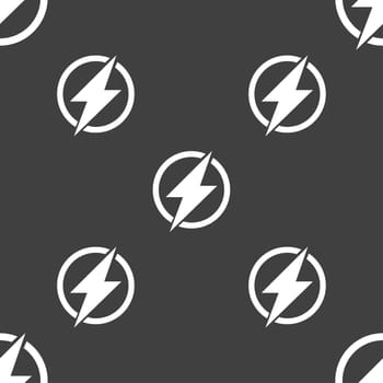 Photo flash sign icon. Lightning symbol. Seamless pattern on a gray background. illustration