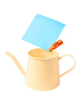 paper card and watering can isolated on white background, clipping path.