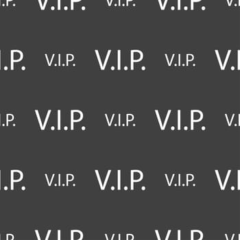Vip sign icon. Membership symbol. Very important person. Seamless pattern on a gray background. illustration