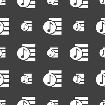 Audio, MP3 file icon sign. Seamless pattern on a gray background. illustration