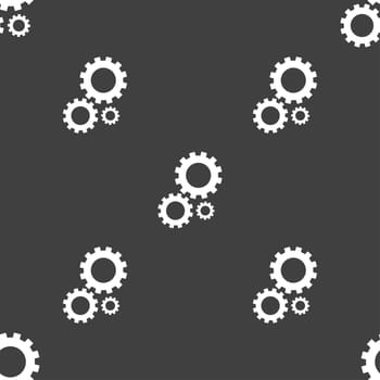 Cog settings sign icon. Cogwheel gear mechanism symbol. Seamless pattern on a gray background. illustration