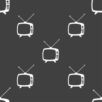 Retro TV mode sign icon. Television set symbol. Seamless pattern on a gray background. illustration