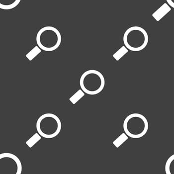 Magnifier glass sign icon. Zoom tool button. Navigation search symbol. Seamless pattern on a gray background. illustration