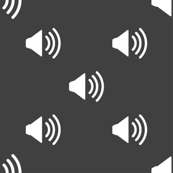 Speaker volume sign icon. Sound symbol. Seamless pattern on a gray background. illustration