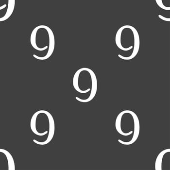 number Nine icon sign. Seamless pattern on a gray background. illustration