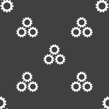 Cog settings sign icon. Cogwheel gear mechanism symbol. Seamless pattern on a gray background. illustration