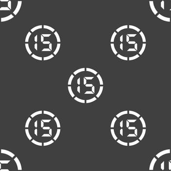 15 second stopwatch icon sign. Seamless pattern on a gray background. illustration