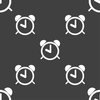 Alarm clock sign icon. Wake up alarm symbol. Seamless pattern on a gray background. illustration