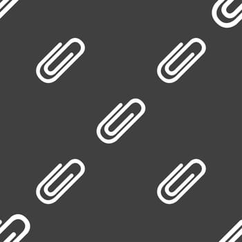 Paper clip sign icon. Clip symbol. Seamless pattern on a gray background. illustration