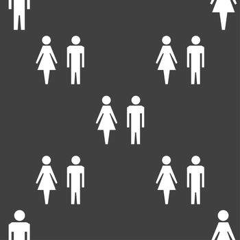 WC sign icon. Toilet symbol. Male and Female toilet. Seamless pattern on a gray background. illustration