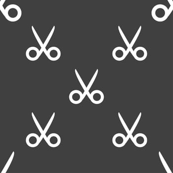 Scissors hairdresser sign icon. Tailor symbol. Seamless pattern on a gray background. illustration