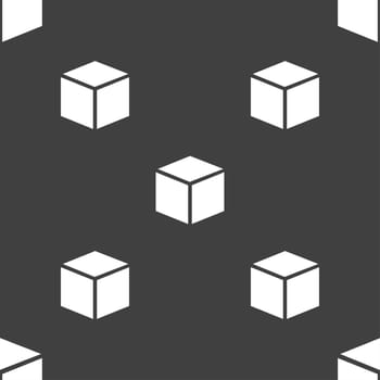 3d cube icon sign. Seamless pattern on a gray background. illustration