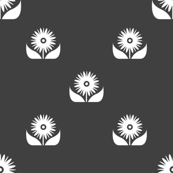 Bouquet of flowers with petals icon sign. Seamless pattern on a gray background. illustration