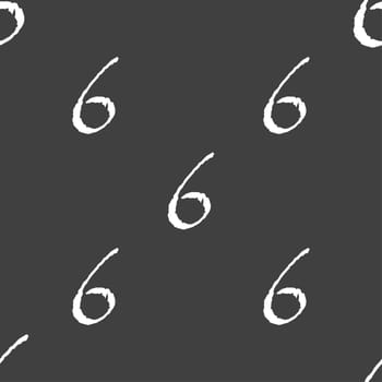 number six icon sign. Seamless pattern on a gray background. illustration