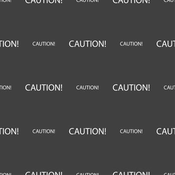 Attention caution sign icon. Exclamation mark. Hazard warning symbol. Seamless pattern on a gray background. illustration