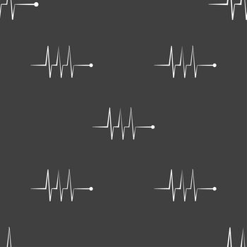 Cardiogram monitoring sign icon. Heart beats symbol. Seamless pattern on a gray background. illustration